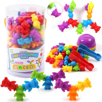 UNIQUE KIDS Counting Matching Game with Sorting Cups, Color Classification and Sensory Training Educational Learning Toys Set Gift for Toddlers Preschool Ages 3 Years and up (New Stacking Monkey)