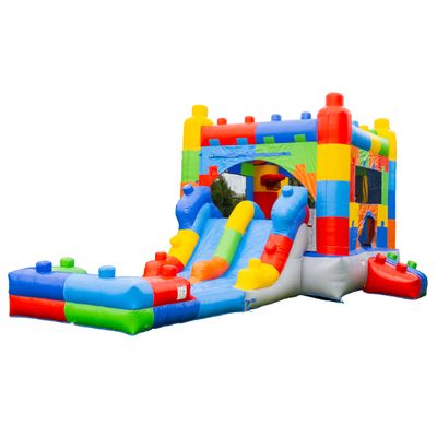 HeroKiddo Block Party Inflatable Water Slide Lightweight Premium Bounce House Combo with Detachable Pool with Air Blower Commercial Grade for Kids and Adults Basketball Hoop Outdoor Backyard Wet Dry