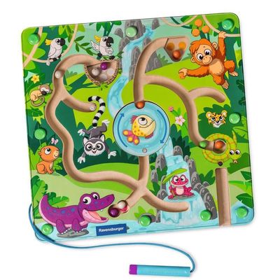 Ravensburger 4873 Play+ Magnetisches Holz-Labyrinth: Dschungel, schult Feinmotorik, Geschicklichkeit und Farberkennung, Reisebegleiter, pdagogisches Holzspielzeug fr Kinder ab 18 Monaten