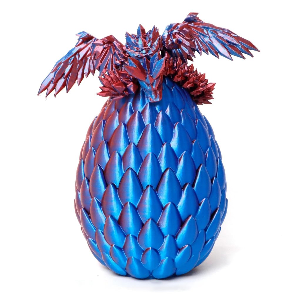 Flavery 3D Printed Flying Dragon in Egg - Red Mix Blue - Surprise Easter Egg with Flexible Winged Dragon Inside, Mystery Beautiful Fidget Toy, Birthday Gift, Desk Figure Decor (Red Mix Blue)
