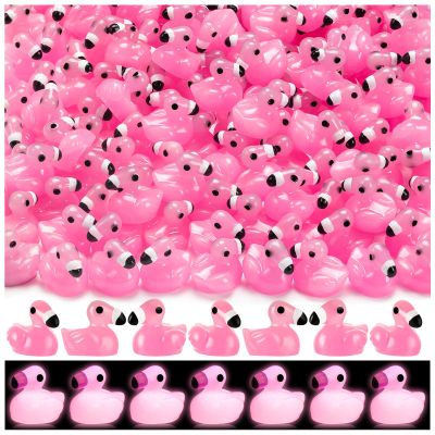 LHSYFBZ 100 Pcs Mini Resin Flamingo Ducks, Luminous Flamingo Tiny Ducks, Glow in The Dark Miniature Flamingos for Cake Topper Garden Dollhouse Landscape Aquarium Ornaments DIY Crafts
