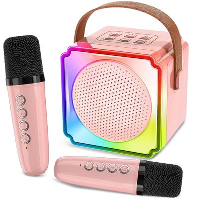 AuntyFey Mini Karaoke Machine for Kids with 2 Wireless Microphone for Kids, Kids Karaoke Machine Toy for 6+ Year Old Girls Kids Age 4-8-12, Kids Microphones for Singing(Pink)