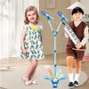 Kids Karaoke Machine with Stand,Kids Microphone Flashing Stage Lights Adjustable Stand Gift for Age 3+ Years Old Children (Double Blue) view 2