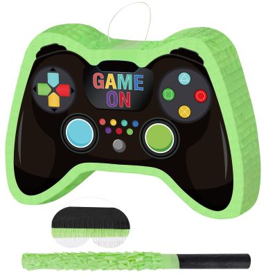 Video Game Controller Pinata with Blindfold and Stick Large Pinata Game Party Supplies for Kids Boy Gaming Theme Birthday Party Supplies Carnival Activity Decorations