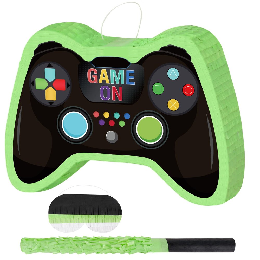 Video Game Controller Pinata with Blindfold and Stick Large Pinata Game Party Supplies for Kids Boy Gaming Theme Birthday Party Supplies Carnival Activity Decorations