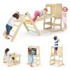 HONEY JOY 7 in 1 Climbing Toys for Toddlers, Convertible Kids Step Stool/Table & Chair/Chalkboard, Folding Triangle Climber w/Ramp, Montessori Kitchen Stool Tower for Learning w/Safety Rail (Colorful) view 1
