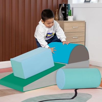 BLKMTY Foam Climbing Blocks for Toddlers, 5-Piece Kids Climbing Toys for Toddlers, Indoor Kids Climb and Crawl Soft Foam Blocks for Baby Playing Development Color Coordination, Motor Skills, Blue