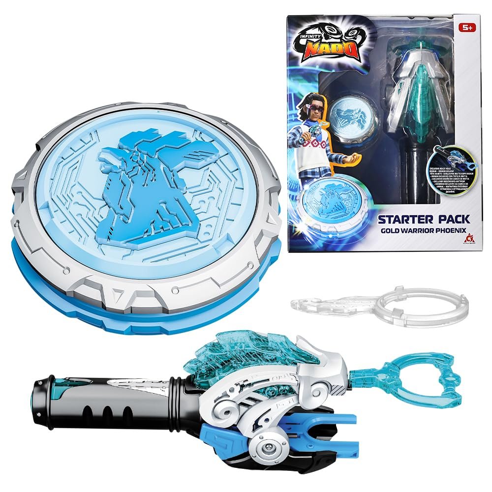 Infinity Nado Spinning Top for Children Metal Toy Boys, Battle Tops Spinning Top Launcher Toy Boys, Spinning Tops Boys from 5 6 7 8 9 10 11 12 Years, Starter Pack Gold Warrior Phoenix