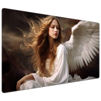 DEGDFSGR for MTG Playmat 35.5" x 19.7" for TCG Playmat Non-Slip Rubber Base Commander Playmat HD Cover for Magic The Gathering Playmat Iorcana Trading Card Game, White Wing Angel Girl