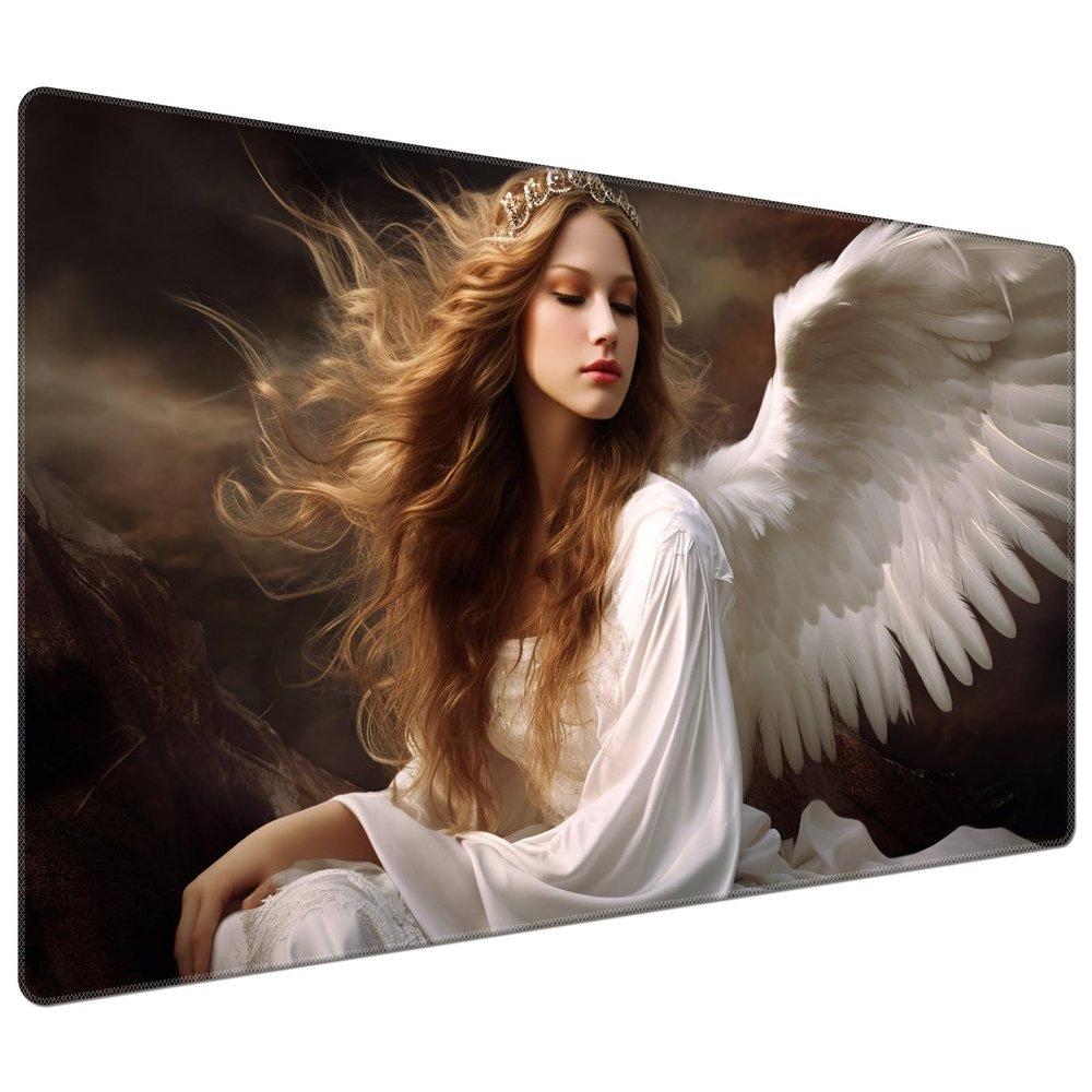 DEGDFSGR for MTG Playmat 35.5" x 19.7" for TCG Playmat Non-Slip Rubber Base Commander Playmat HD Cover for Magic The Gathering Playmat Iorcana Trading Card Game, White Wing Angel Girl