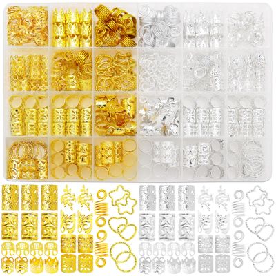 Fscwlmon 260 Pcs Hair Jewelry for Braids,Hair Beads Accessories for Dreadlock,Metal Hair Clips Cuffs Rings,Loc Rave Hair Charm Decorations Adjustable Kits for Men Women Golden and Silvery