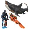 3 Pcs Scuba Diver Toys with Shark Figurines - Miniature Diver Action Figures for Kids - PVC Plastic Models for Decoration - 9.92 X 5.59 X 4.80 Inches view 1
