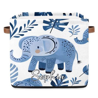 SPYORBKX Elephant Personalized Folding Laundry Basket Waterproof Square Storage Bin with Handle Organizer Box for Toddlers Kids