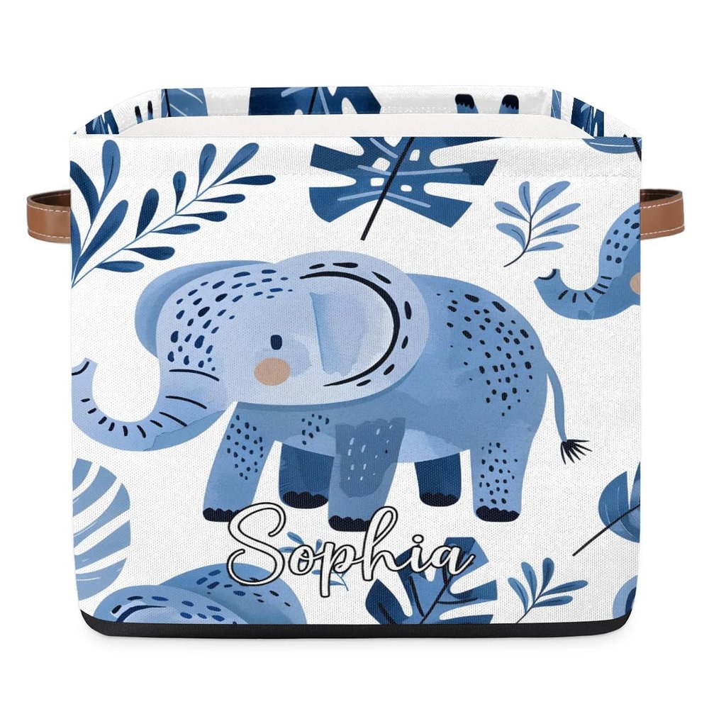 SPYORBKX Elephant Personalized Folding Laundry Basket Waterproof Square Storage Bin with Handle Organizer Box for Toddlers Kids