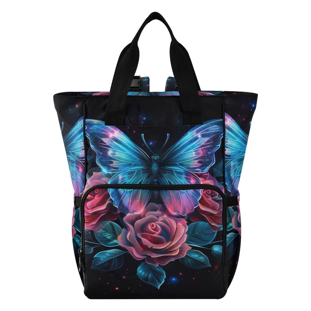 senya Diaper Bag Backpack, Colorful Butterfly Red Roses Multifunction Travel Bag for Moms Dads