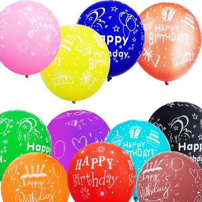 100Pcs "Happy Birthday" Printed Colorful Latex Birthday Balloons for Kids Birthday Party Decoration