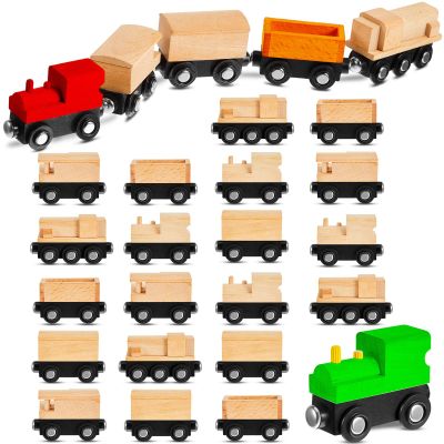 Halloscume 30 Pcs Unfinished DIY Wooden Trains 5 Styles Unpainted Train Cars Toys for Railway Paint Project Wood Trains for Birthday Party Themed Party Decorations Fall Crafts Supplies