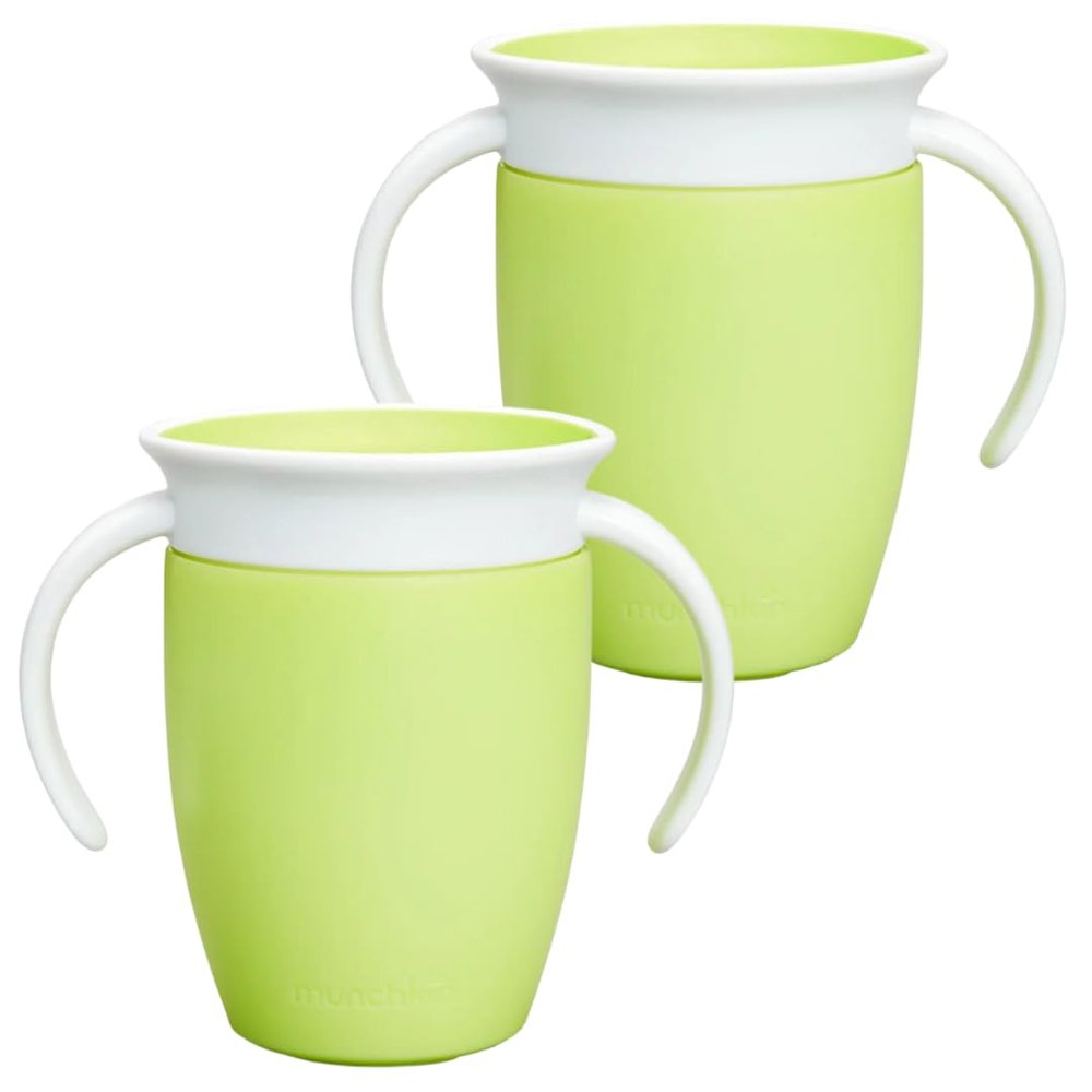 Munchkin Miracle 360 Cups for Toddlers sippy cups, toddler cups spill proof with Dentist Recommended Spoutless Design, BPA-Free Kids Cups, Easy to Clean, 7oz, 6 Months (Lime, 2 Count)