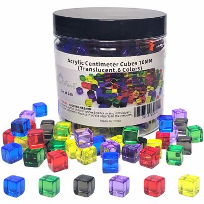 AiFanS 240 Pieces Centimeter Cubes, Counting/Sorting Toy,Plastic Math Cubes,Early Development Activity Games with Portable Box(Translucent,6 Colors)