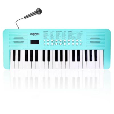 Kids Keyboard Musical Toys, 37 Key Portable Electronic Piano with Microphone, Beginner's Keyboard Gift for 3-8 Year Old Girls & Boys (Blue)