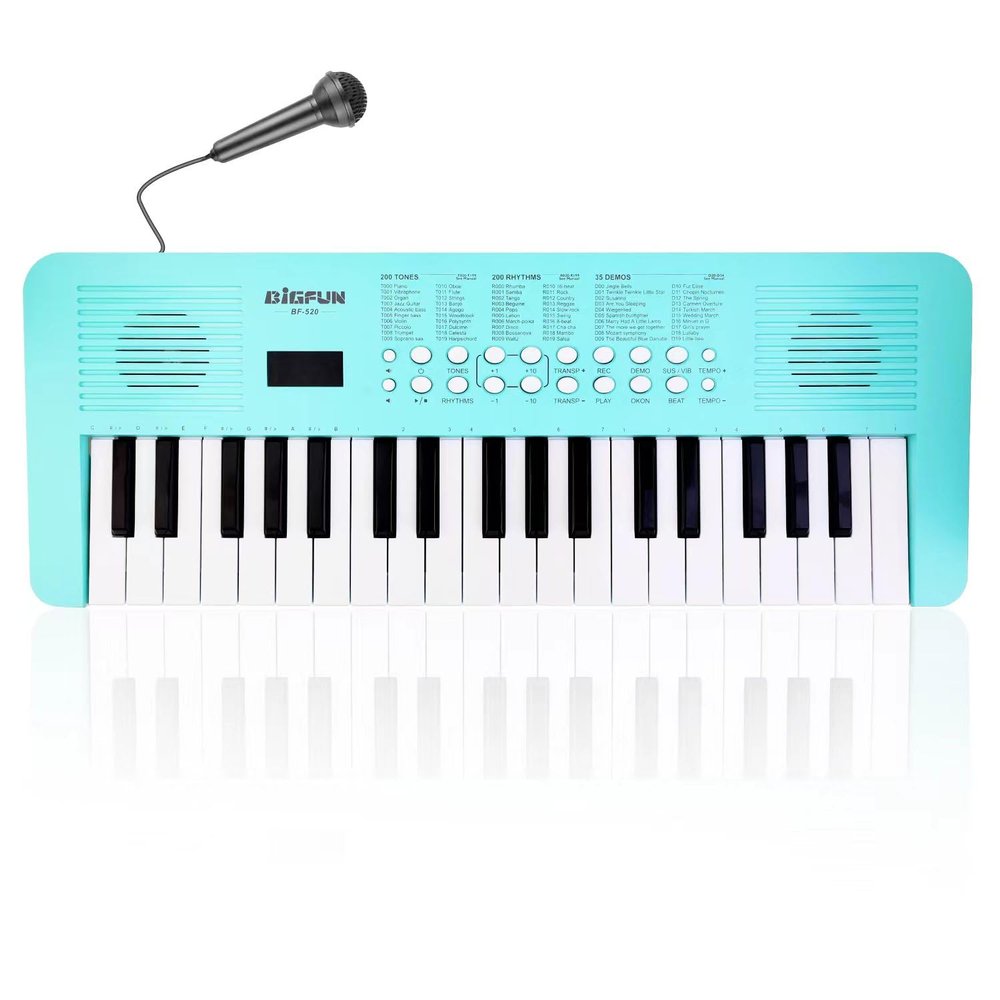 Kids Keyboard Musical Toys, 37 Key Portable Electronic Piano with Microphone, Beginner's Keyboard Gift for 3-8 Year Old Girls & Boys (Blue)