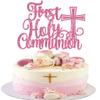 1 Pack First Holy Communion Cake Topper Glitter Cross Religious Cake Picks God Bless Cake Decorations for Baby Shower Religious Theme Kids Frist Birthday Party Decoration Supplies Pink view 1