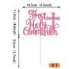 1 Pack First Holy Communion Cake Topper Glitter Cross Religious Cake Picks God Bless Cake Decorations for Baby Shower Religious Theme Kids Frist Birthday Party Decoration Supplies Pink view 2