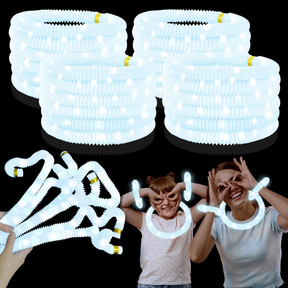 12-24 PCS White Glow Sticks Party Favors for Kids, LED Light Up Necklaces Bracelets Accessories for Toddlers,Glow Birthday Easter Mardi Gras Parade Throws Party Supplies Decorations for Boys Girls