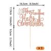 1 Pack First Holy Communion Cake Topper Glitter Cross Religious Cake Picks God Bless Peace Pigeon Baptism Cake Decorations for Baptism Theme Baby Shower 1st Birthday Party Decoration Supplies Rosegold view 2
