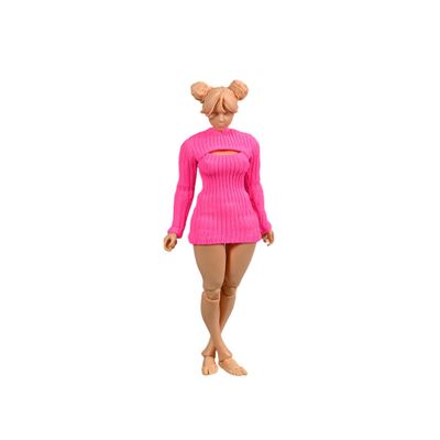 1/12 Scale Female Clothes,Female Stretch Tight Open Chest Sweater Bottoming Shirt Clothing for 6inch Action Figure Body (Pink)
