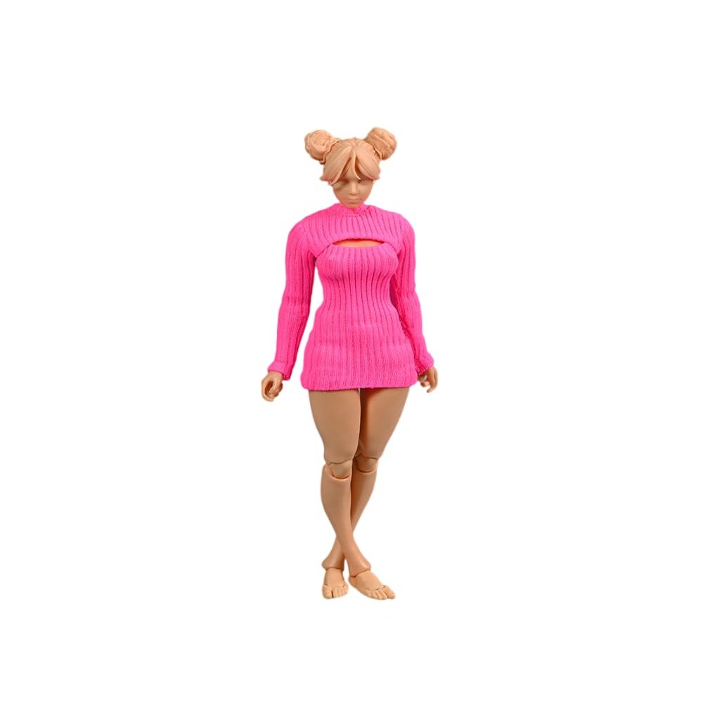 1/12 Scale Female Clothes,Female Stretch Tight Open Chest Sweater Bottoming Shirt Clothing for 6inch Action Figure Body (Pink)