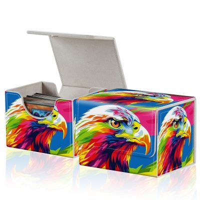 ACWDMKH for MTG Commander Deck Box,Card Deck Box for Trading Yugioh MTG,Fits 100 Double Sleeved Cards,PU Leather Strong Magnet Case for Magic Commander TCG CCG,Colorful Eagle