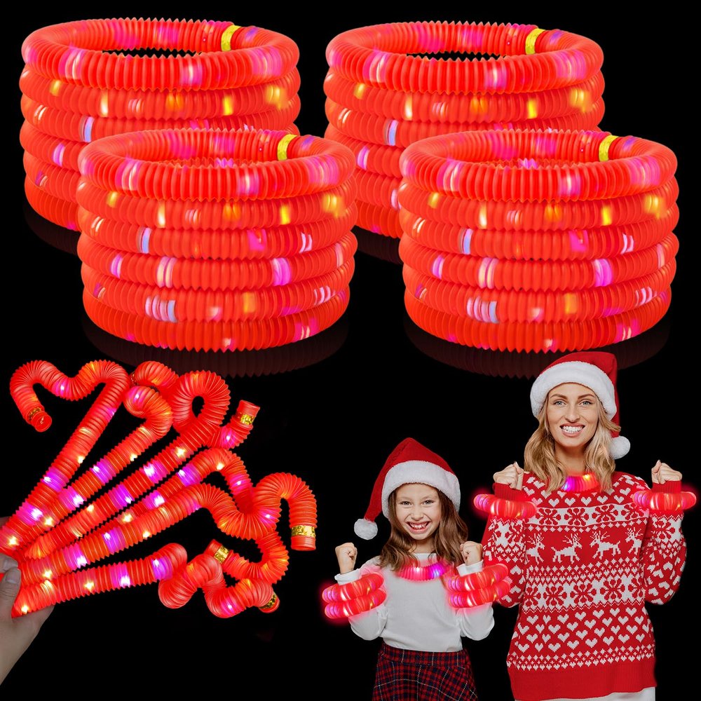 12-24 PCS Red Glow Sticks Party Favors for Kids, LED Light Up Necklaces Bracelets Accessories for Toddlers, Glow Birthday Easter Mardi Gras Parade Throws Party Supplies Decorations for Boys Girls