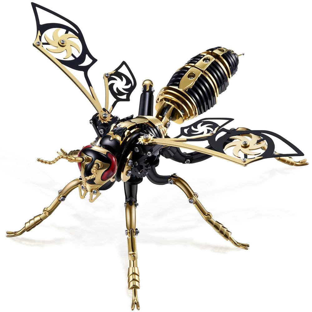 3D Metal Puzzles, Metal Puzzle Model Kits for Adults Wasp Mechanical, Steel 3D Puzzle Stainless Steel Ornaments for Adults DIY Gifts for Men Women Art Craft Gifts Toys(Blank Gold).