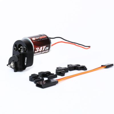 RCAWD 330% More Power 370 Motor 34t SCX24 Transmission Gearbox & Shock Tower Set for Axial 1/24 SCX24 AX24 Series Upgrades Part Black