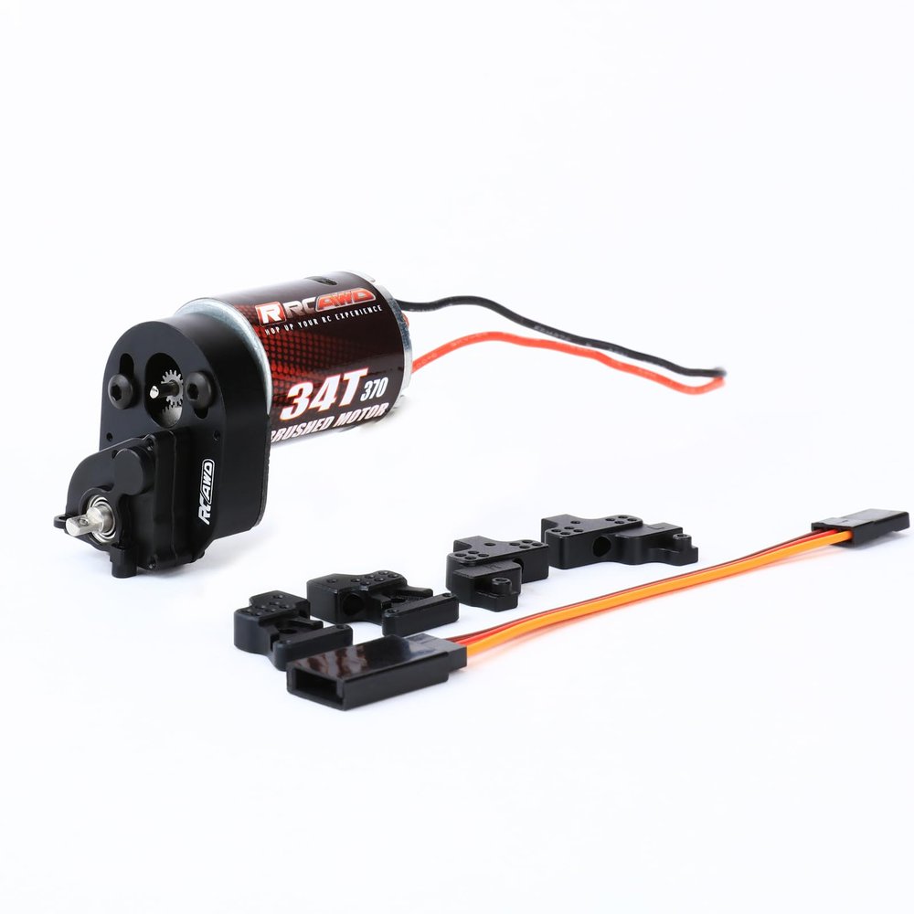 RCAWD 330% More Power 370 Motor 34t SCX24 Transmission Gearbox & Shock Tower Set for Axial 1/24 SCX24 AX24 Series Upgrades Part Black