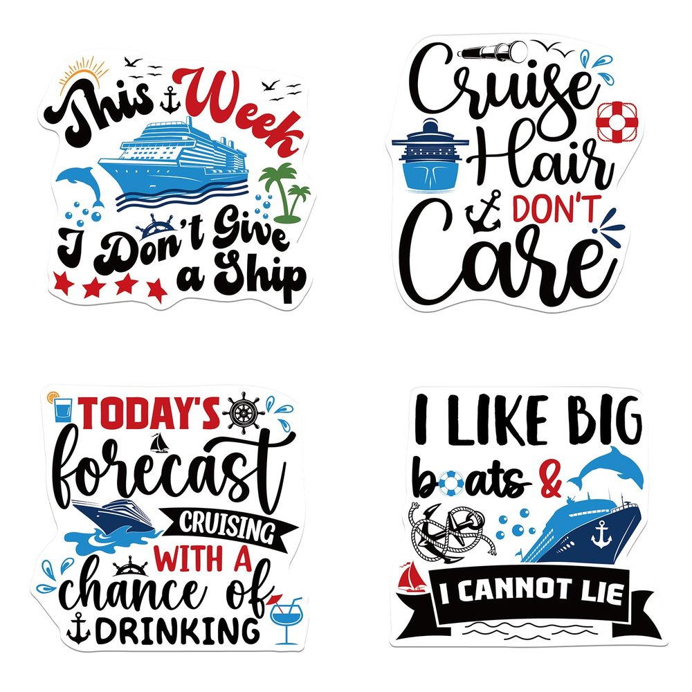 Dazoratix Large Cruise Door Magnets - 4 Pcs Funny Nautical Cruise Door Magnetic Decor Stickers Big Week Trip Stateroom Magnet Boats Cruise Sticker for Carnival Party Anniversary Supplies Favors