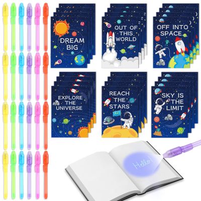 ZOIIWA 48Pcs Invisible Ink Pen with Space Book Notepads Party Favors Spy Pens for Kids 24 Spy Game Magic Pen Bulk with UV Light and 24 Mini Notebooks Outer Space Easter Birthday Valentines Day Gifts