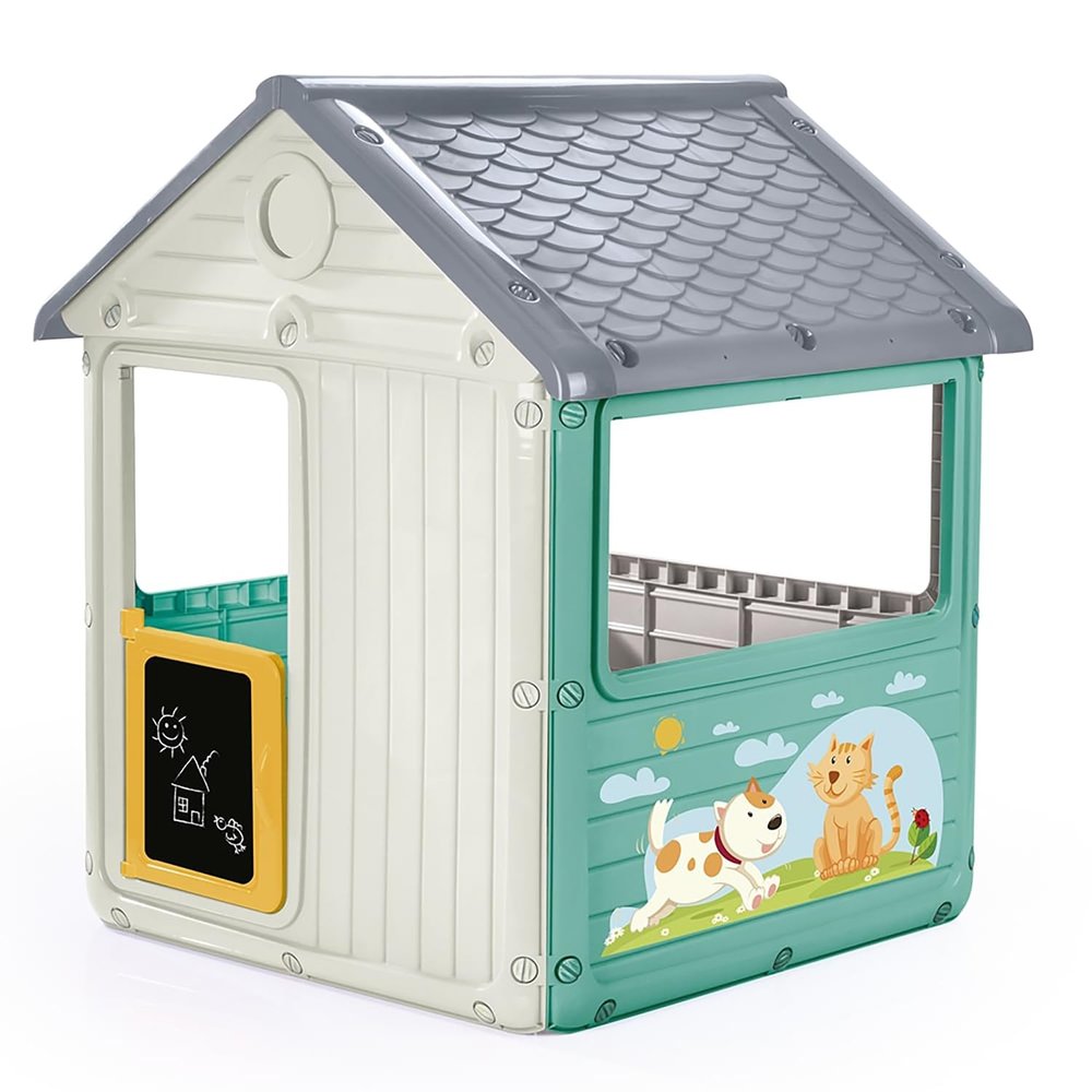 Dolu: My First House: White & Green - Playhouse, Indoor & Outdoor Toy, Cat & Dog Decal, Waterproof & Durable, Imaginative Play, Toddler Kids Age 2+
