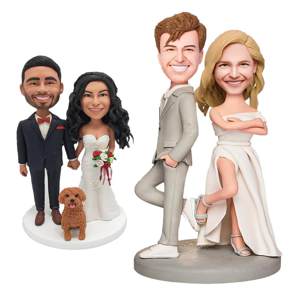 Custom Bobblehead Wedding Gifts for Couples Personalized Handmade Clay Figurine Groom Bride Statue, Fully Customizable Sculpture Doll Decor Wedding Cake Topper