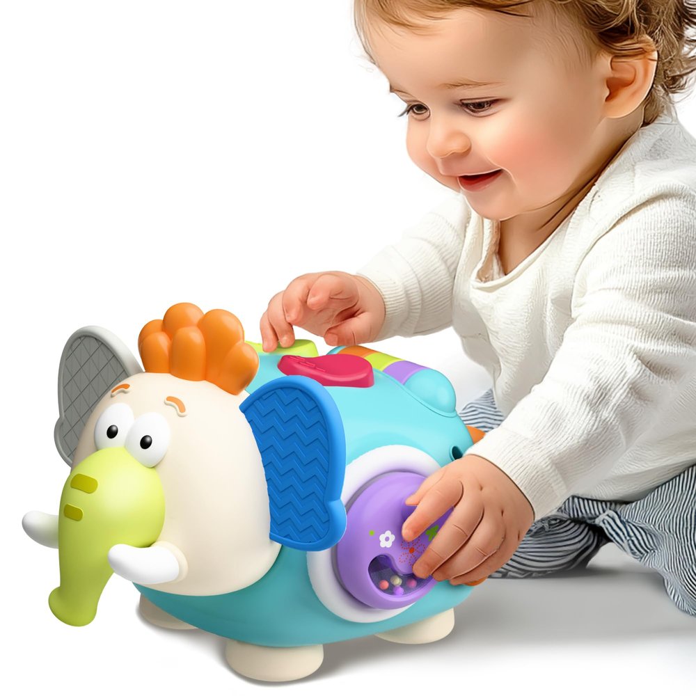 iPlay, iLearn Baby Elephant Activity Cube, Infant Busy Cube Montessori Toy for 1 Year Old, Babies Carseat Plane Travel Toy, Toddler Sensory Development Learning Birthday Gift 6-9-12-18 Months 2 3 Year