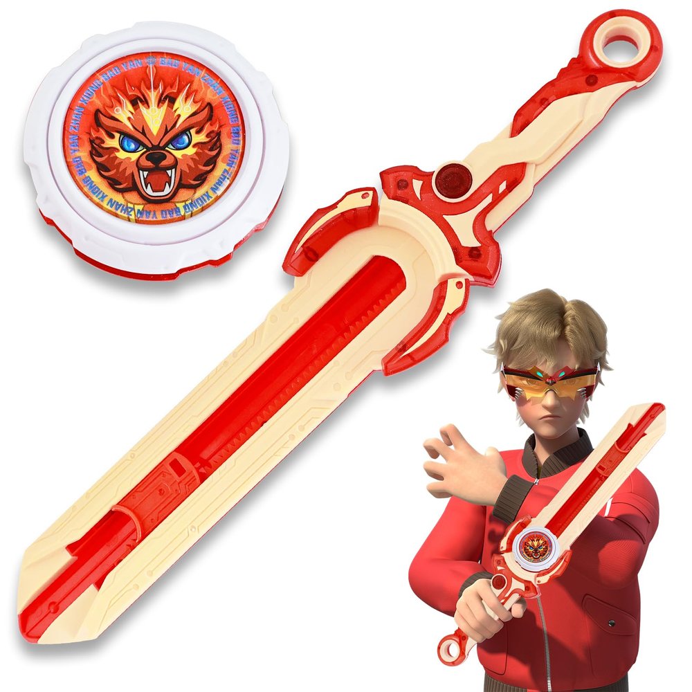 INFINITY NADO Mini Nado Sword for Beginners, Spinning Top and Sword Launcher Battle Set Toys for Kids, Battle Brust Top Toys for 5 6 7 8 9 Year Old Boys, Red