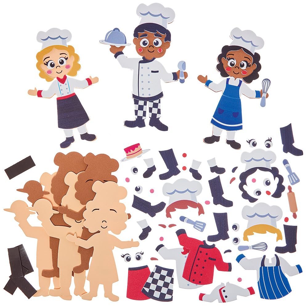 Baker Ross FN065 Chef Mix & Match Magnet Kits - Pack of 8, Decoration Craft Kits for Kids