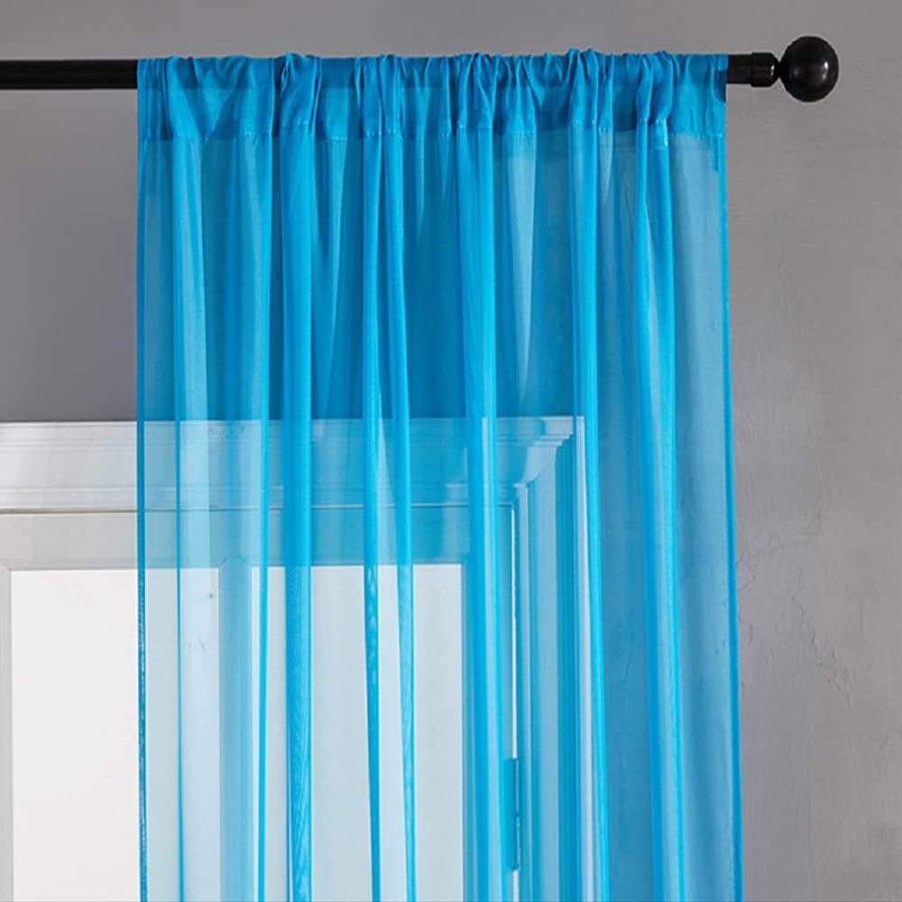 HooHero Sky Blue Simplicity Style Elegant Sheer Curtains Bedroom Kids Baby Room Decor Rod Pocket Top Style Rod Pockets Panel Drape