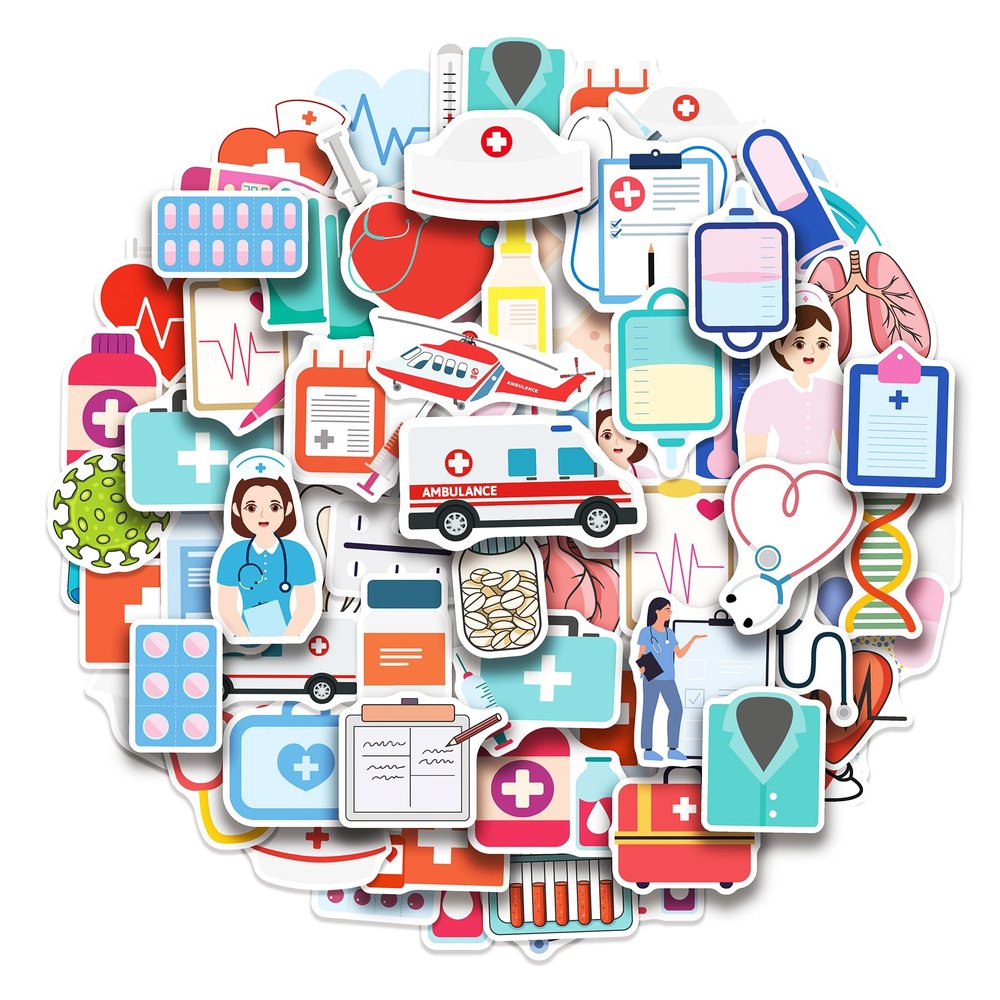100 Pack Nurse Stickers, Medical Healthcare Doctor Party Favors Gift, Birthday Decorations Gifts