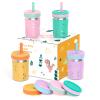 Tronco [4 Pack] 10 oz 2-in-1 Stainless Steel Kids Tumbler Cups with Silicone Sleeves, Spill-Resistant Flexible Straws & Storage Lids, BPA-Free Smoothie and Snack Cups, Dishwasher Safe view 1