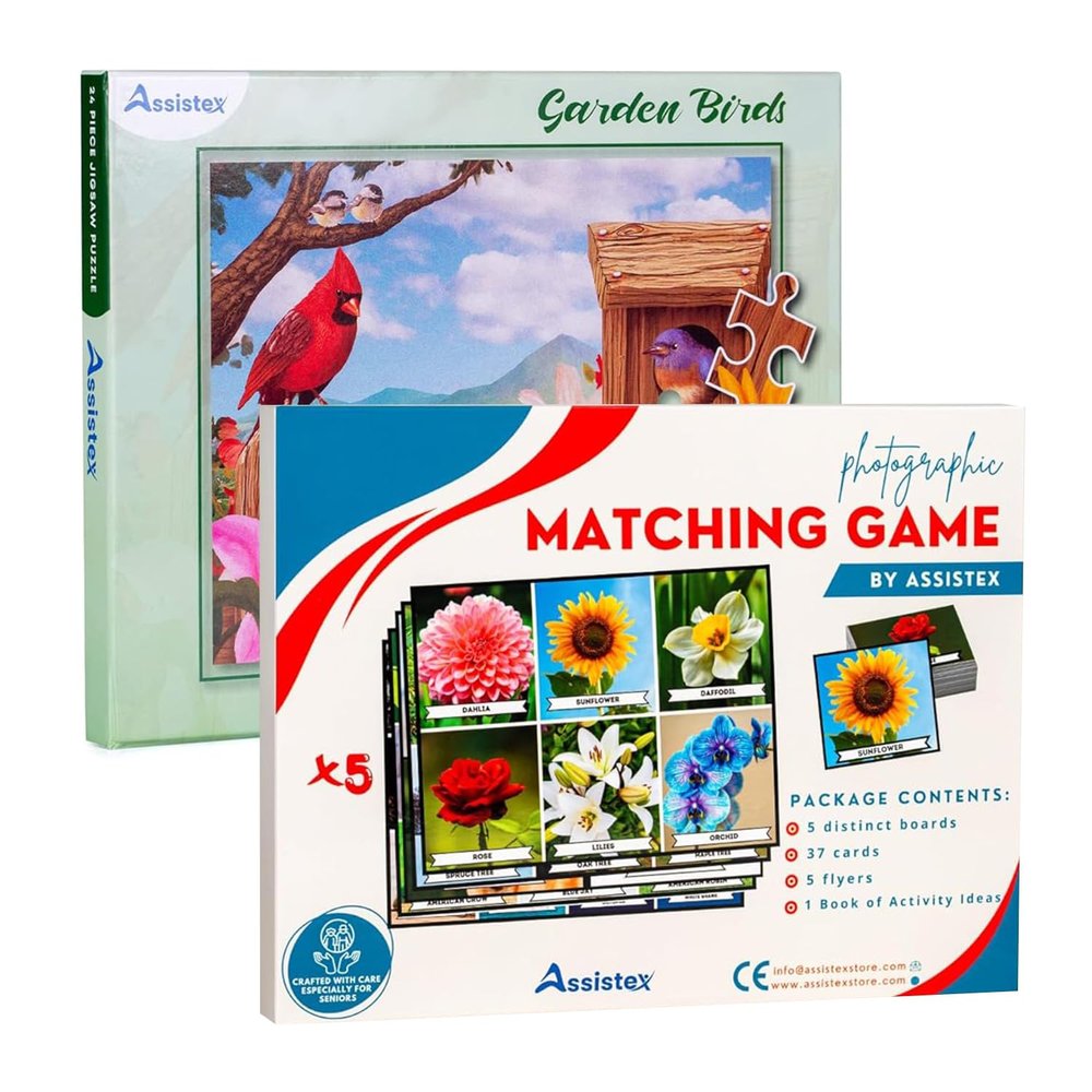 Assistex Matching Game Activity Board - Dementia Activities for Seniors - Memory Games for Adults with Alzheimers Dementia Jigsaw 24 Large Puzzle for Seniors