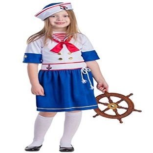212 Main Sailor Girls Costume, Medium - Age 8 to 10 Multicoloured
