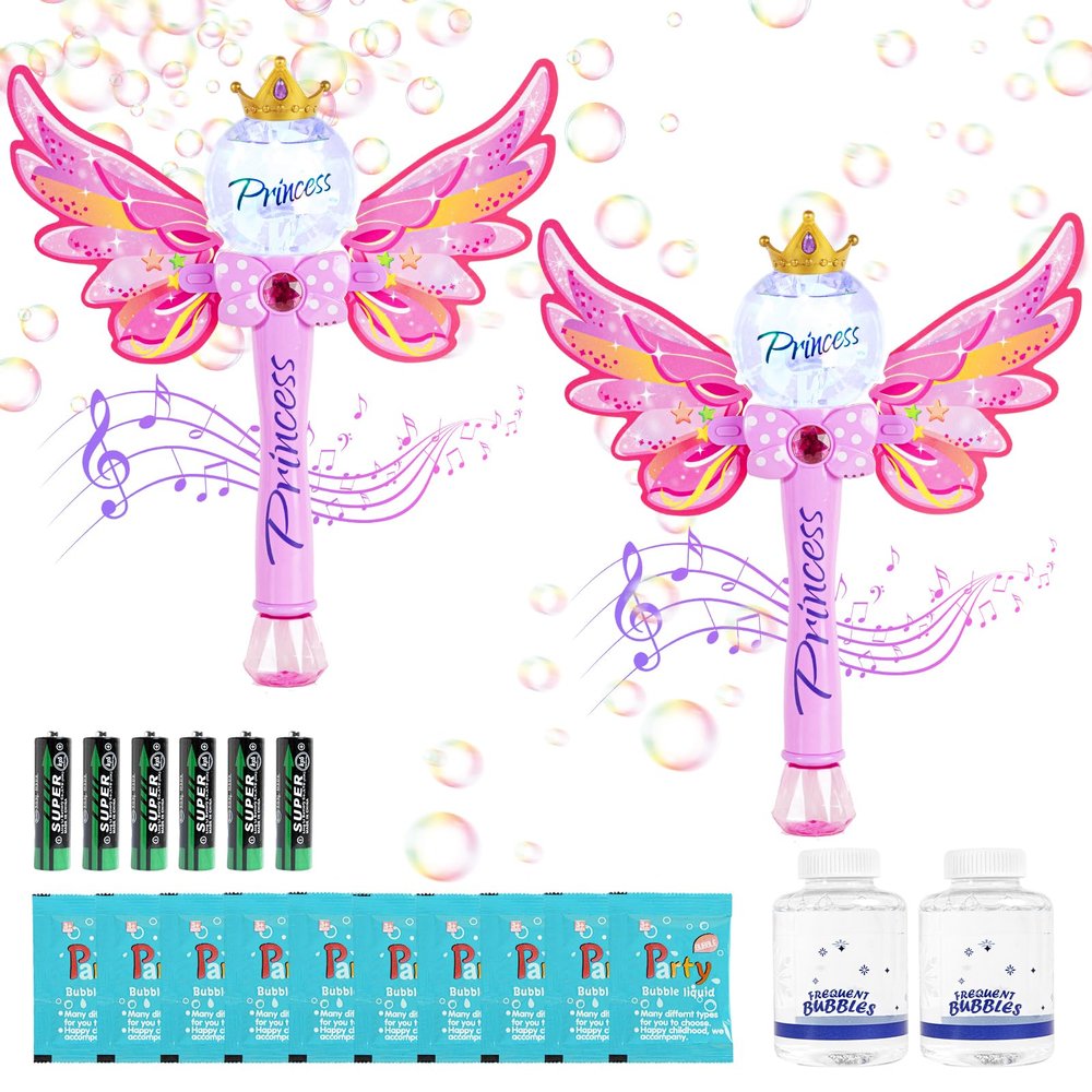 2 Pack Bubble Wands for Kids,Light Up & Music Bubble Machine,Bubble Maker & Bubble Blower,Outdoor Birthday Party Bubble Toys for Toddlers,Gift for Girls Age 3 + Years Old.(Pink+Pink)