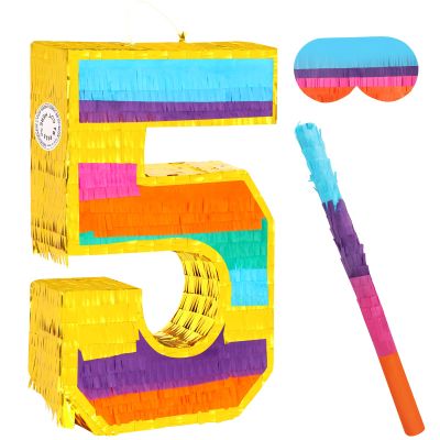 Adecortalk Rainbow Number 5 Pinata for 5th Birthday Party Decorations Fiesta Centerpieces Kids Anniversary Celebrations Birthday Party Supplies (16.1 x 10.6 x 3 Inches)